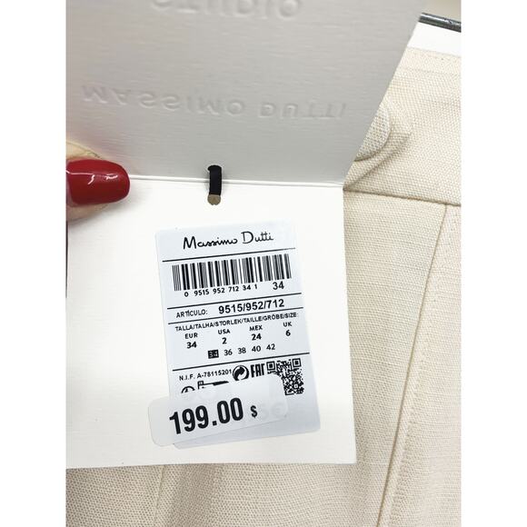 Massimo Dutti Cream Wide Leg Lined Technical Trousers Size 2 NWT - Picture 6 of 13